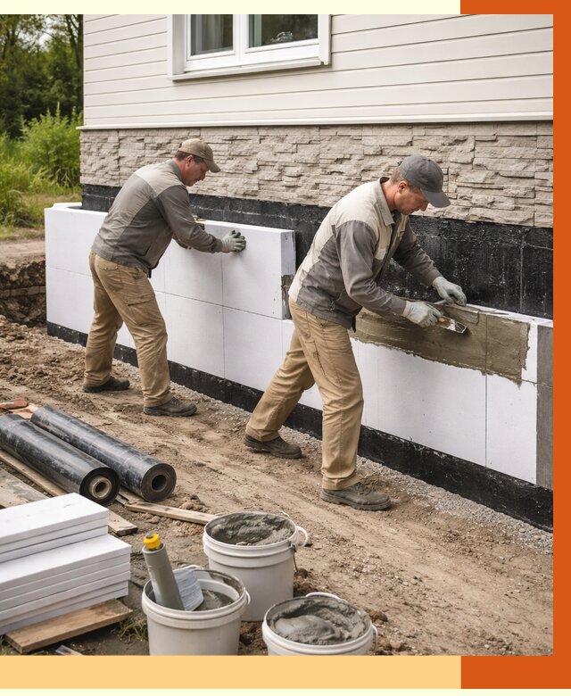 Утепление фундамента снаружи в Валуйках от 4471 руб. за м² | ТепломастерВли