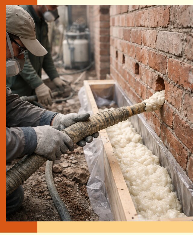 Заливка ППУ в пустоты кирпичной стены в Валуйках