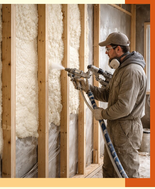 Утепление каркасной стены ППУ в Валуйках от 4524 руб./м2 под ключ | ТепломастерВли