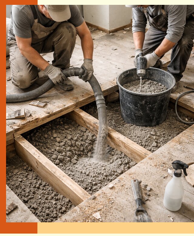 Заполнение пустот пола в Валуйках полиуретаном и пенополистиролом