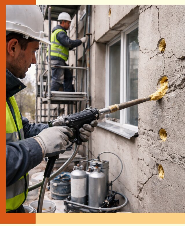 Заполнение пустот в фасаде и утепление стен в Валуйках