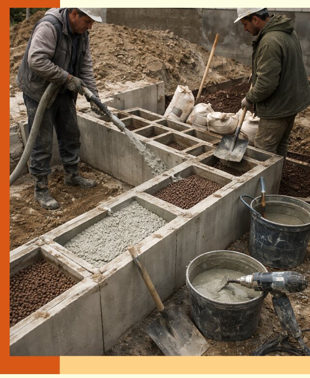 Заполнение полостей фундамента в Валуйках герметичным утеплением и повышением прочности