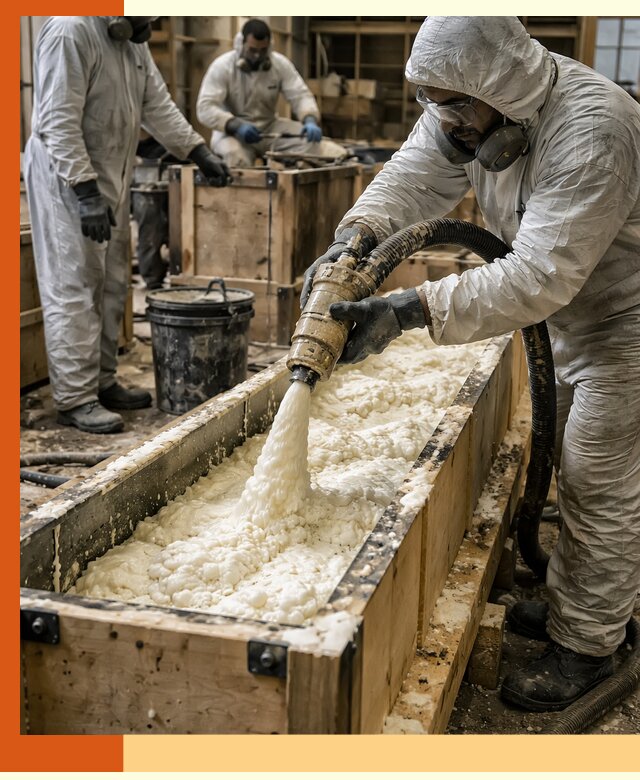 Заливка пенополиуретана в формы для утепления в Валуйках